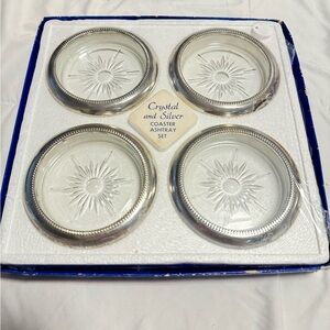 Italy Crystal & Silver Coaster Ashtray Set NOS Sealed Vintage Leonard Eales NIB